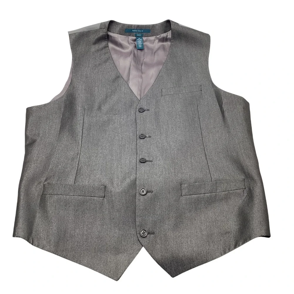 Perry Ellis Mens Slim Fit Suit Vest Charcoal Gray 5-Button Waistcoat XXL RT22021